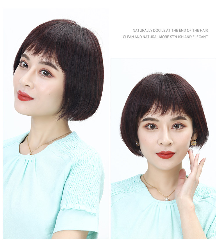 Middle-aged and elderly hair sets, natural wig sets, female short hair, real hair, Qi bangs, bob mother, short hair, real