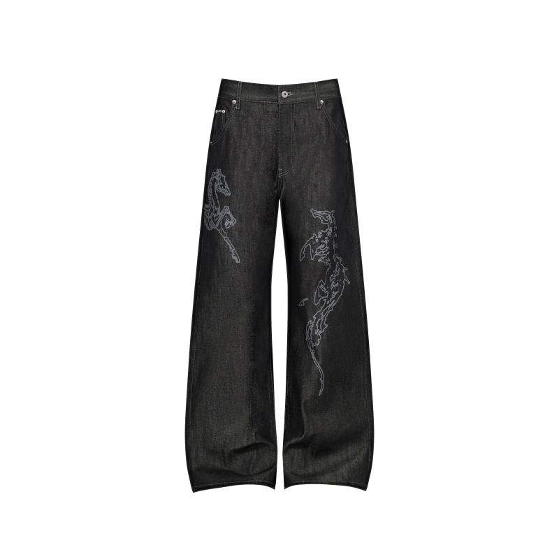 In Rotation Bone Horse 13.5oz Raw Denim Narrow Red-Edged Selvedge Jeans Straight-Leg Printed Casual Pants