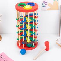 Wooden colored knocks down the ladder knocks on toy Kindergarten Baby hand-eye harmonies early childhood 1-2-3-year-old playing table