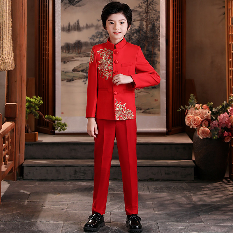 Boys tunic suit host dress Chinese style child model catwalk piano performance small suit handsome