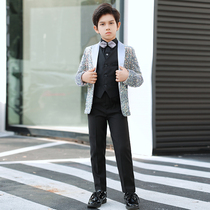 Childrens suit suit boy suit handsome three-piece dress catwalk show performance suit sequined small suit British style