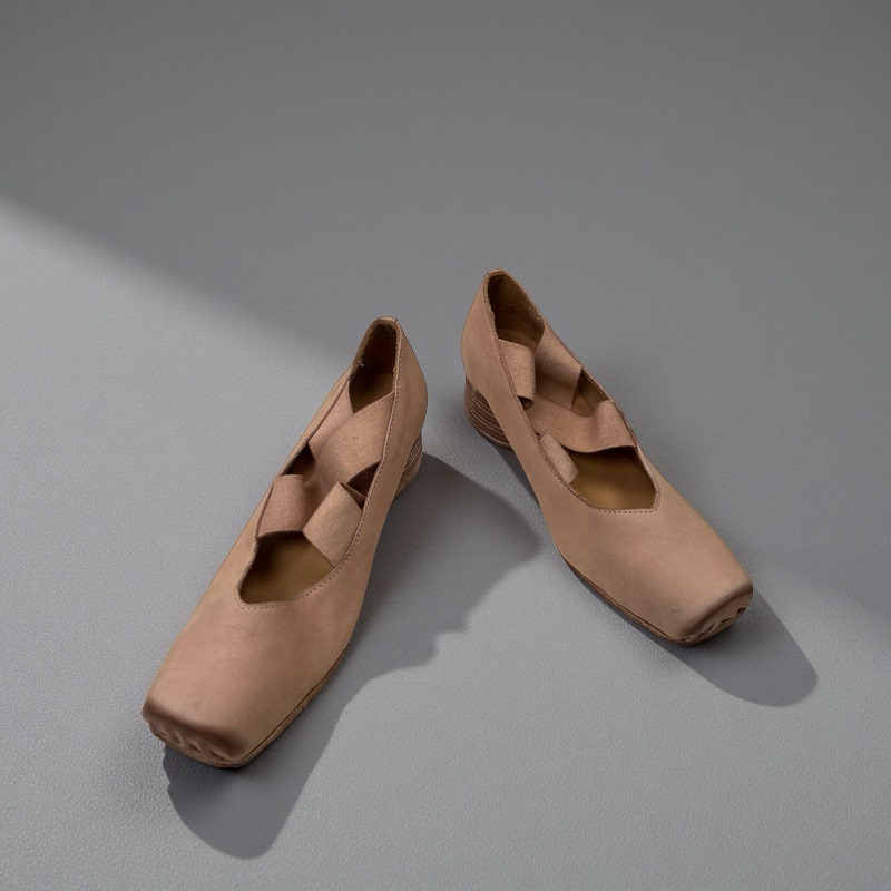 Square-Toe High-Heeled Ballet Uma Loongwin French Retro Niche Handmade Cross-Strap Mary Jane Shoes