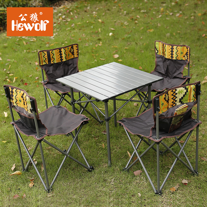 Outdoor folding table and chair set Portable picnic table and chair five 5-piece set Outdoor self-driving tour loading car