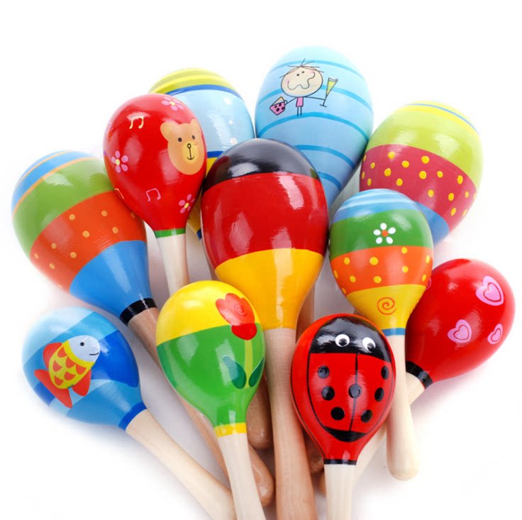 Wooden Cartoon Sandball Wood Sandhammer Auditory Rocking Bell Infant Holding Musical Instrument Toy 31877-875D