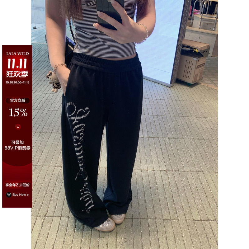 Wild Spicy Street Style Slightly Chubby Girl American Letter Casual Straight-Leg Pants Women's Loose Slimming Casual Pants