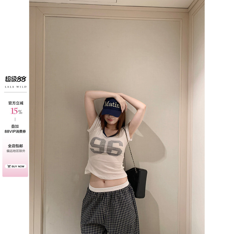 Wild and Spicy Holiday Beach Plus Size Color Block Crew Neck Digital Print Short Sleeve T-Shirt for Women
