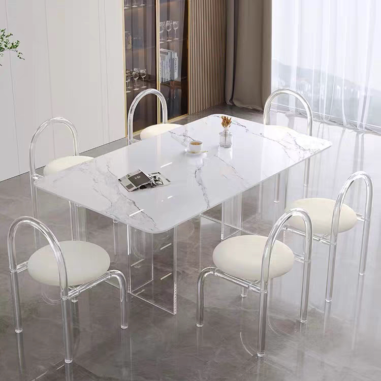 Acrylic Suspended Rock Slab Dining Table Nordic Style for Small Apartments Transparent Table Modern Minimalist Dining Table and Chair Set Acrylic Suspended Rock Slab Dining Table Nordic Style for Small Apartments Transparent Table Modern Minimalist Dining Table and Chair Set