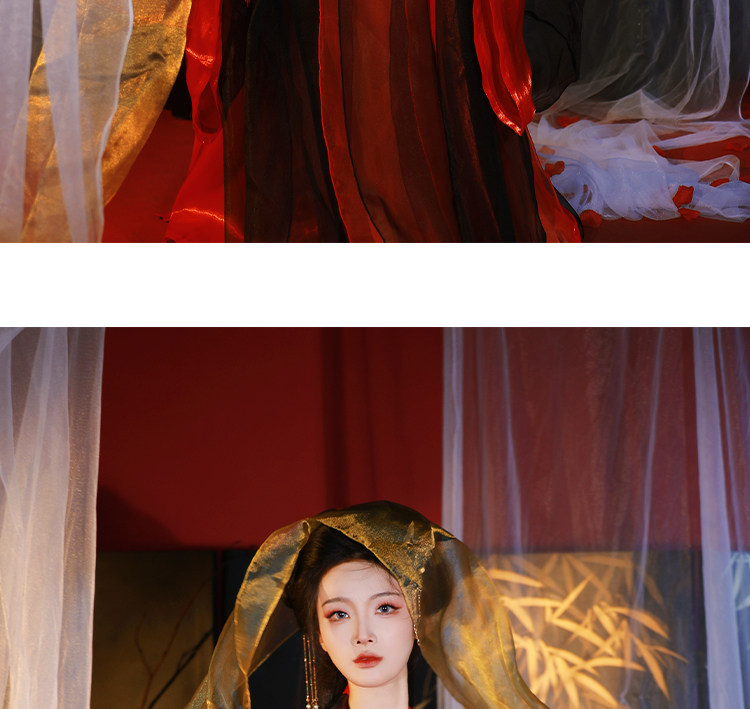 Китайцы одежда наборы 山靖筵【娇梨】宋制破裙大袖衫汉服女秋冬蛇年飘逸渐变红黑日常款