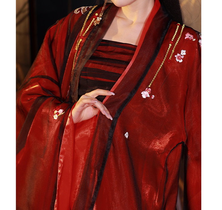 Китайцы одежда наборы 山靖筵【娇梨】宋制破裙大袖衫汉服女秋冬蛇年飘逸渐变红黑日常款