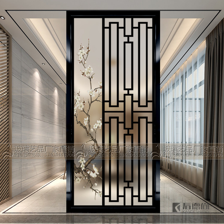 New Chinese-style art glass partition frosted home improvement light-transmitting living room restaurant bathroom screen entrance porch background