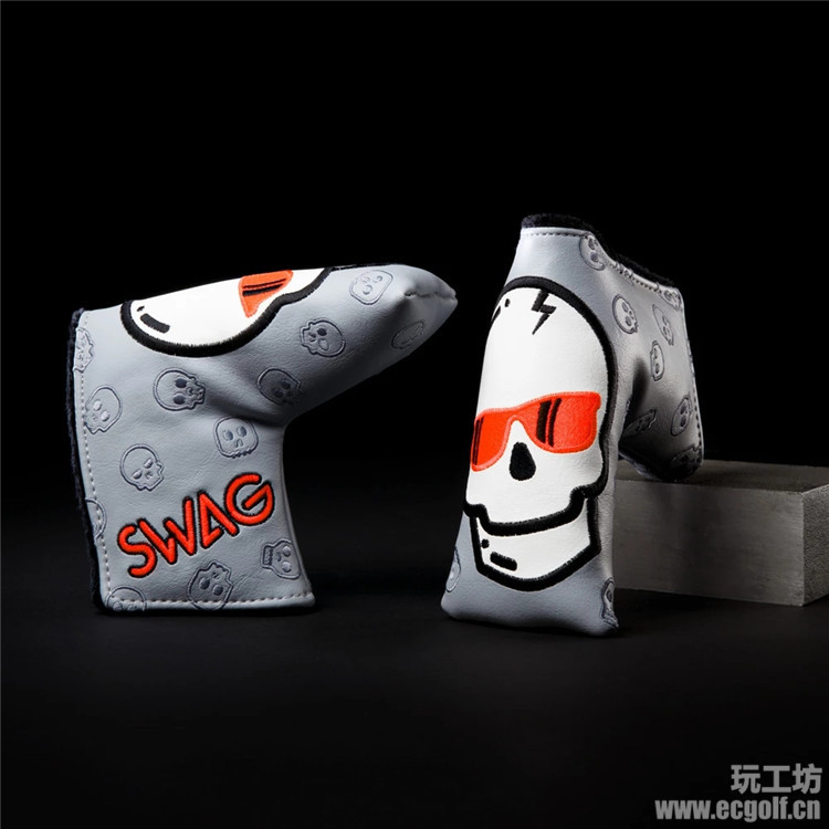 推杆杆头帽套 SWAG PUTTER COVER 白橙骷髅头 高尔夫推杆杆头帽套