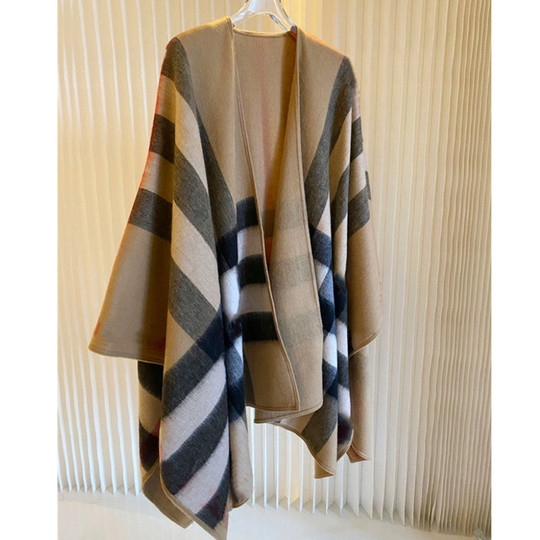 Light Luxury Niche Classic Lamb Wool British Plaid Cashmere Large Shawl Cape Top, Reversible and Dual-Use Cape