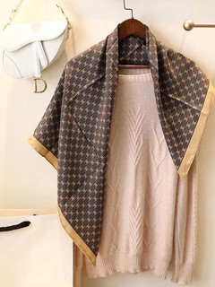 Arc De Triomphe Pattern, Elephant Gray Sand-Washed Silk Square Scarf, Twill Silk, Mulberry Silk Scarf, Shawl, Dual-Use, Spring and Autumn, Women's