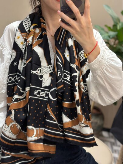 Tianwangsha Street Style Same Model Morning Walk Silk Wool Large Square Scarf High-End Scarf Shawl Dual-Use Autumn and Winter Women's