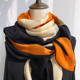 New H Color-Blocked Letter Warm Silk Wool Large Square Scarf, Air-Conditioned Room Warm Shawl Scarf, Dual-Use for Autumn and Winter Women