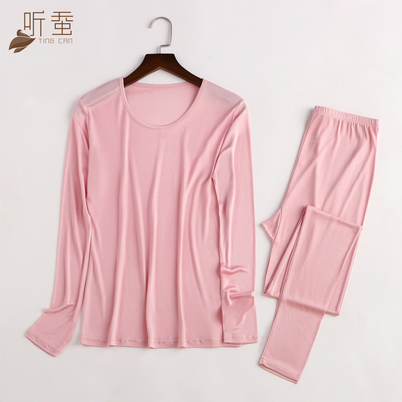 Autumn and Winter New Export Mulberry Silk Women's Autumn Clothing Set, Knitted Silk Underwear, Loungewear, Pajamas, Thin Long Sleeves