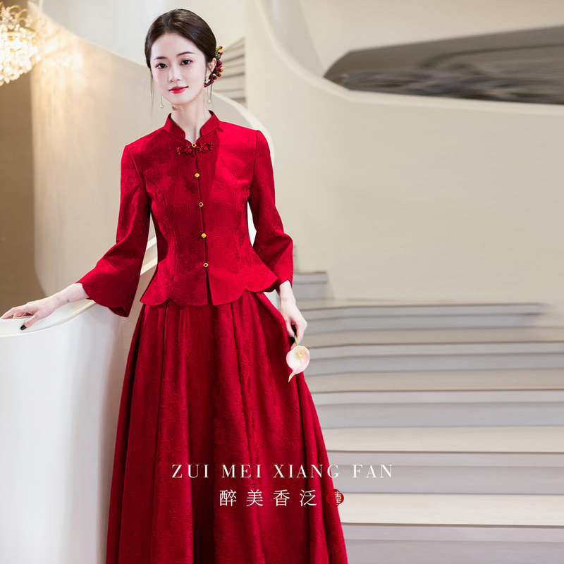 New Chinese-Style Wedding Dress for Toasting, 2026 New Engagement Dress, Red Bride Wedding Outfit, Slimming Effect