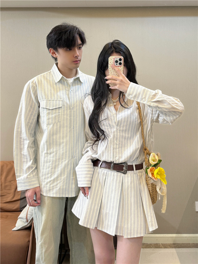 Niche design couple outfits, spring/autumn 2026, Korean style long-sleeved shirt dress, French style, one dress, one piece trendy.