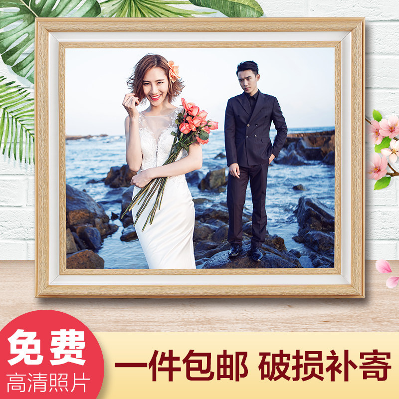 Wedding photo photo frame enlarged hanging wall European-style solid wood wedding photo wall Composition All family Foodchild photos Living room Bedroom