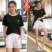 Fat MM Summer Yoga Women Size 200 Jin Loose Gym Quick Dry Clothing Sports Running Short Sleeve Shorts Set