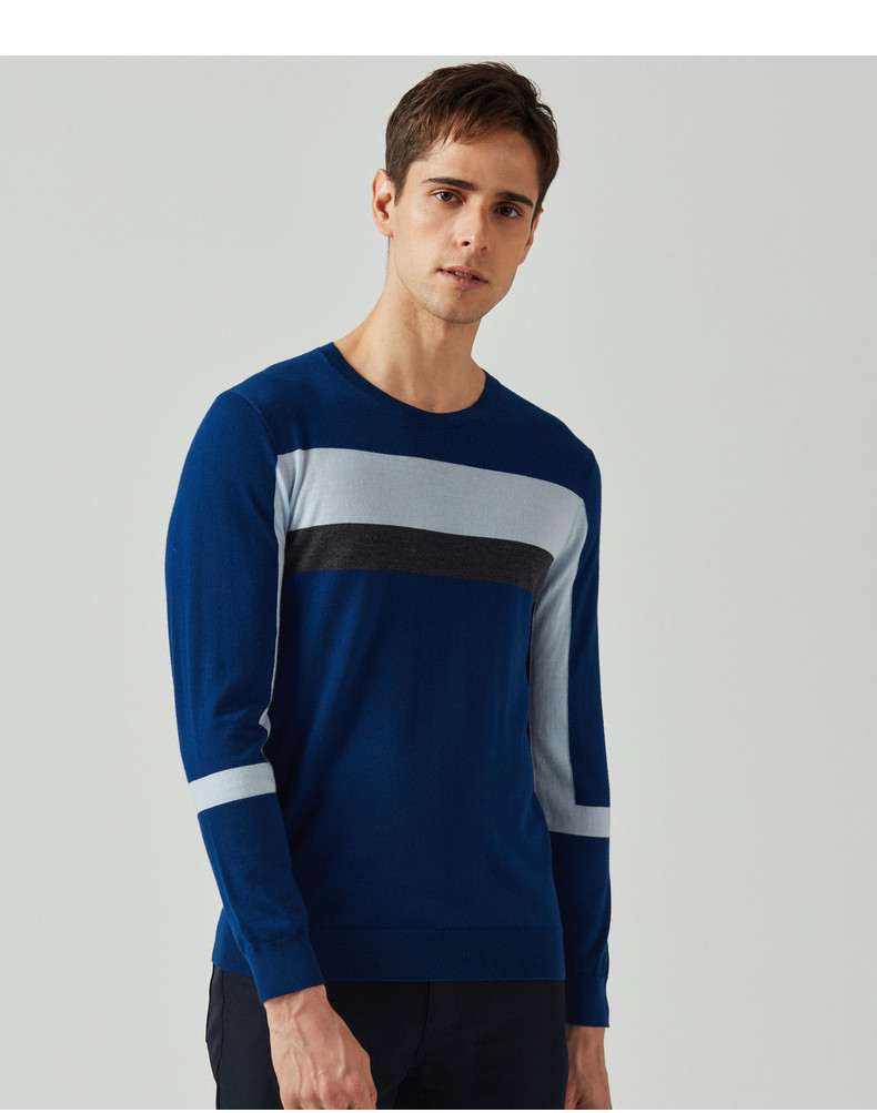 Шерстяной трикотажный демисезонный свитер, круглый воротник                    