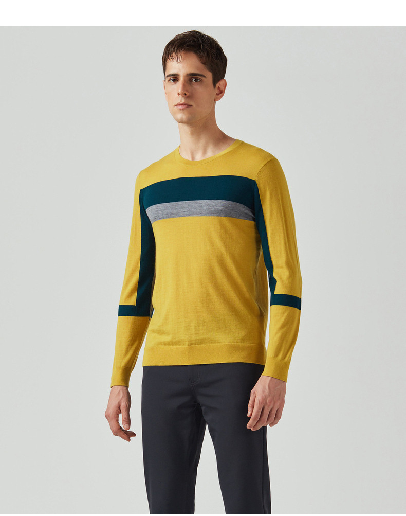 Шерстяной трикотажный демисезонный свитер, круглый воротник                    