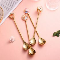 Coffee spoon upscale delicate 304 stainless steel golden mesh red dessert stirring cherry blossom small spoon ins and cuddly