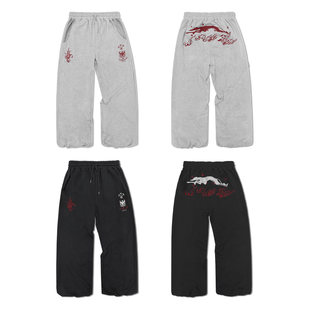 WANNA LAB 26FW Грейхаунд пламя знак цепь Вышитый букет из вафель для ног брюки свободный уютный брюки