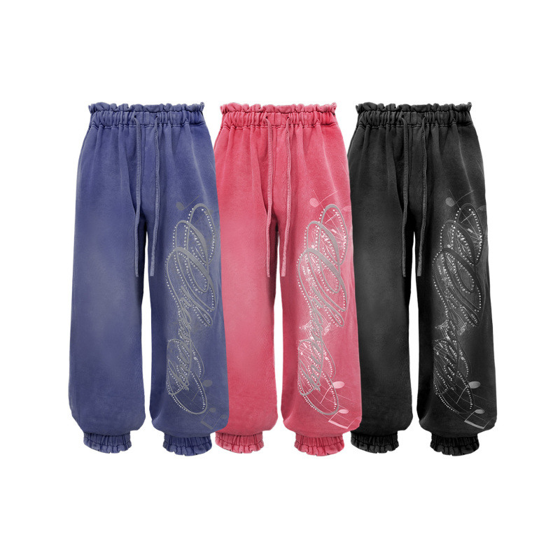 Wanna Lab 26Ss Rhinestone Music Note Washed Floral Elastic Colorful Casual Street Style Unisex Versatile Long Sweatpants Wanna Lab 26Ss Rhinestone Music Note Washed Floral Elastic Colorful Casual Street Style Unisex Versatile Long Sweatpants