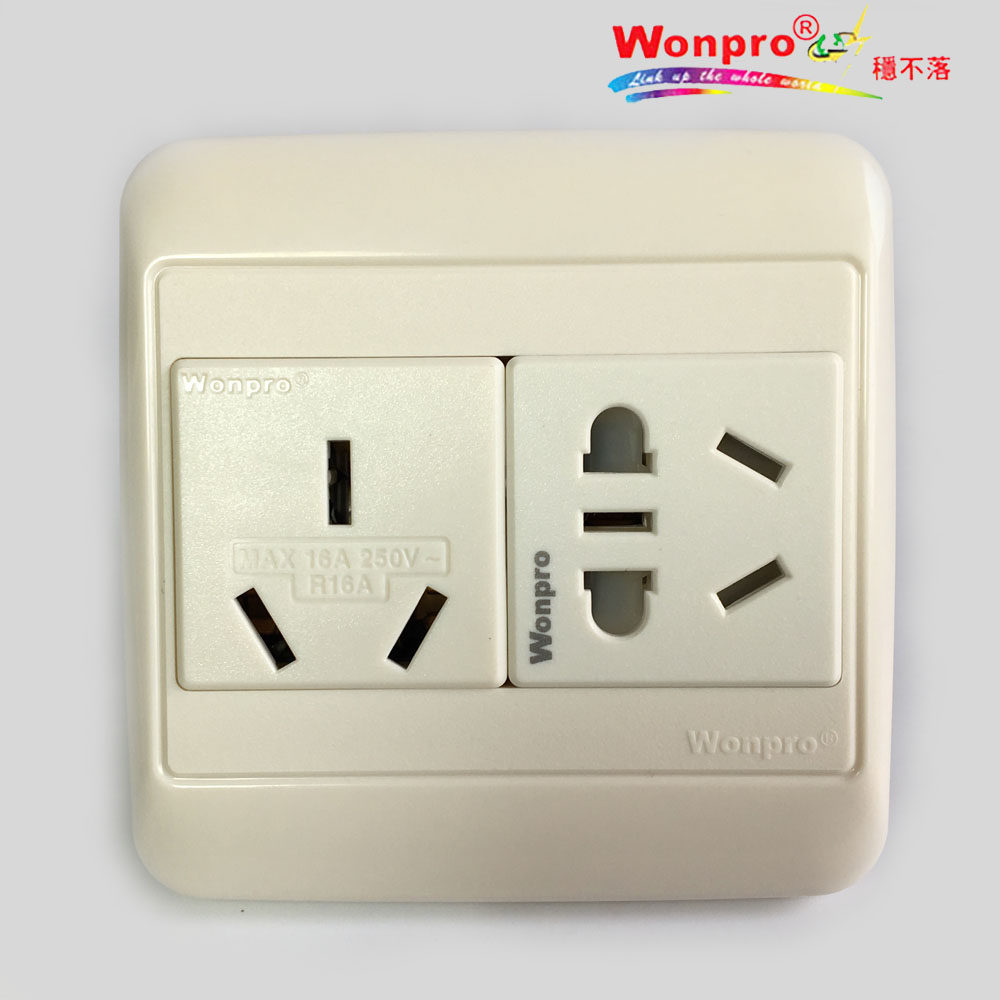 Wonpro two-bit double three-hole new national standard 86 type 16A10AWF-6N2 multi-purpose wall power panel