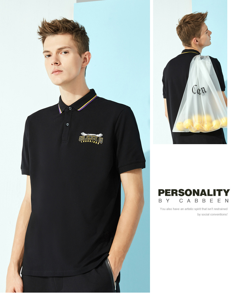 Áo thun nam Carbine Letter Slim Lapel Polo Áo sơ mi mùa hè mới Polo 2018 Tide Thương hiệu Thanh niên ngắn tay áo thun B - Polo áo nam