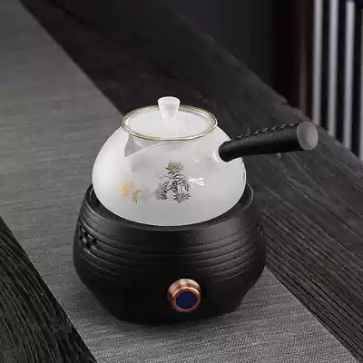 Japanese-style tea maker High temperature resistant glass steaming teapot Household side handle small automatic black crystal stove tea pot set