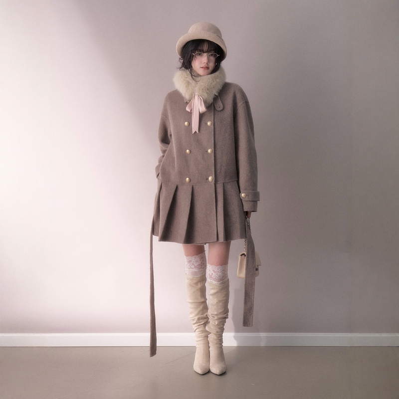 Sos Seamstress "The Ninth Wish" 100% Wool Double-Breasted Loose Coat Mid-Length