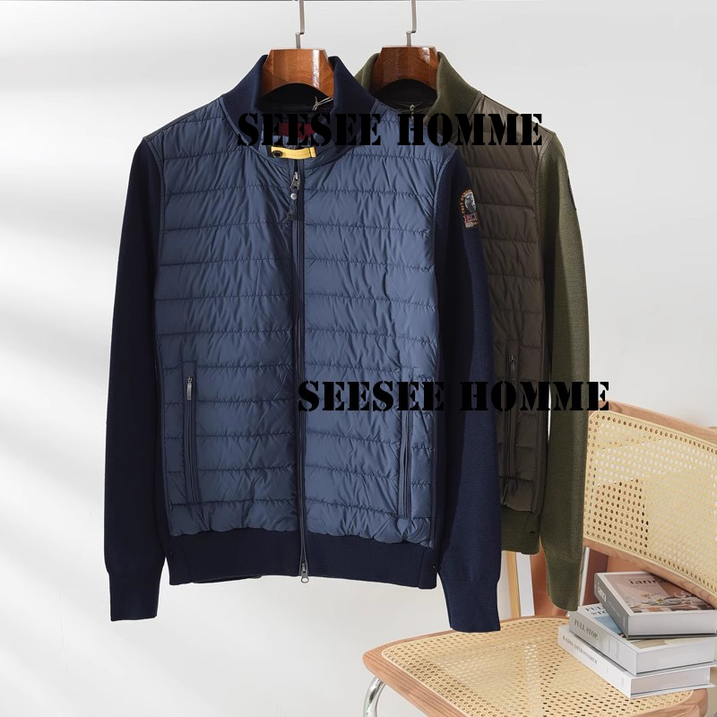 Seesee Home Italian-Style Pjs High-Density Wool Knit Spliced down Jacket for Men, Autumn and Winter Stand Collar Lightweight down Jacket Sq