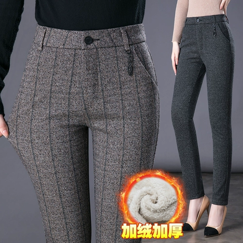 Шерстяные эластичные утепленные штаны для отдыха, высокая талия, свободный прямой крой
