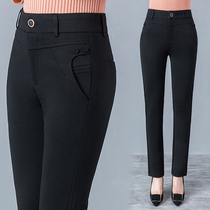 2020 new middle-aged womens pants Spring and Autumn Winter plus velvet padded high waist loose size mom pants straight casual pants
