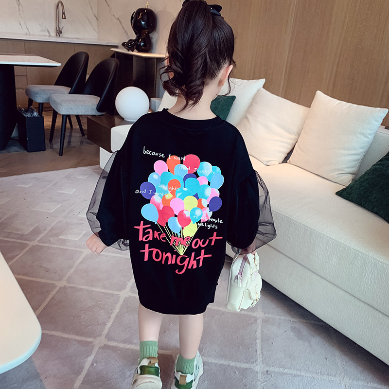 Girl's medium long version of the dressing spring dress 2022 new foreign sends children Fashion casual ocean clothing little girl's dress