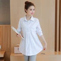 Spring and autumn cotton pregnant women shirt long sleeve white shirt interview OL professional wear overalls pregnant women loose top