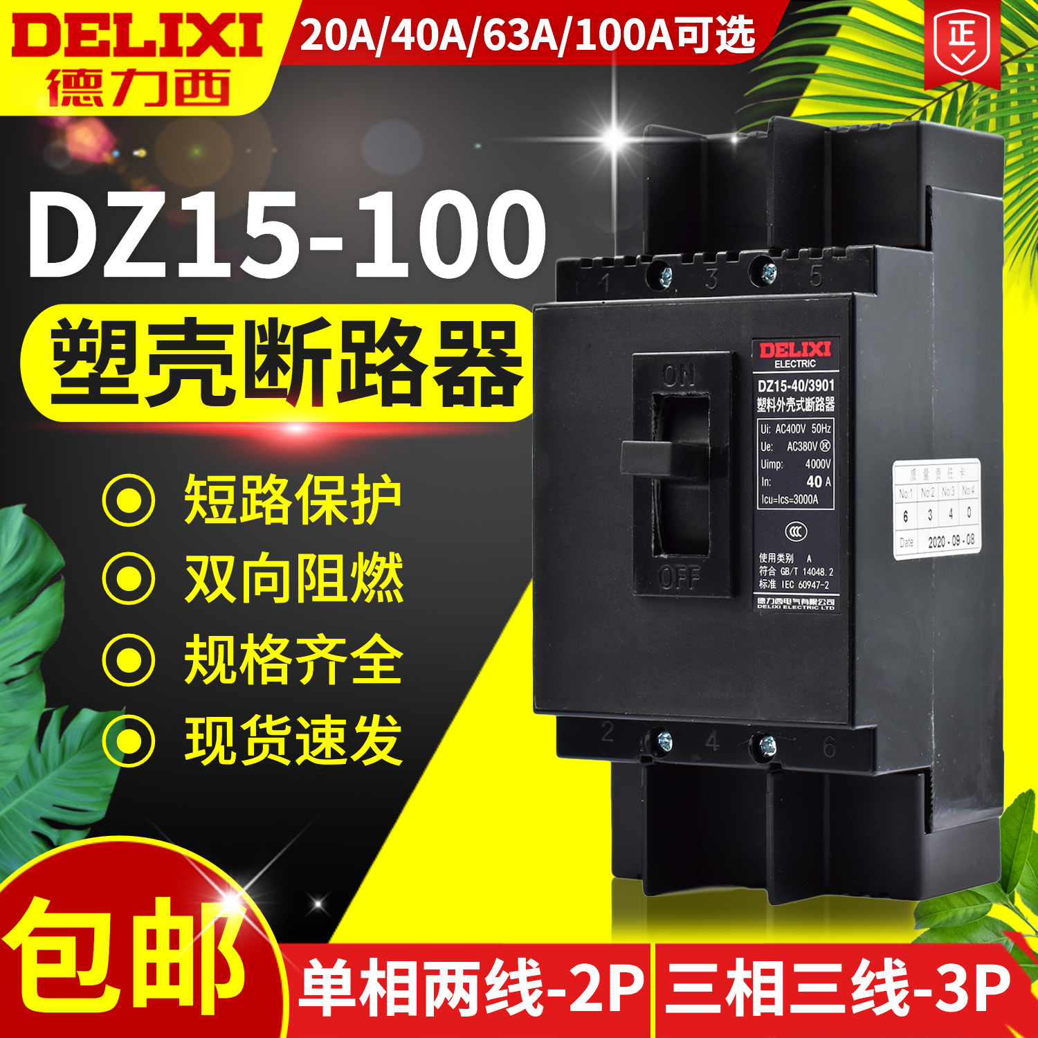 Delixi plastic shell circuit breaker air switch DZ15-100 29013901 air switch 1006340A