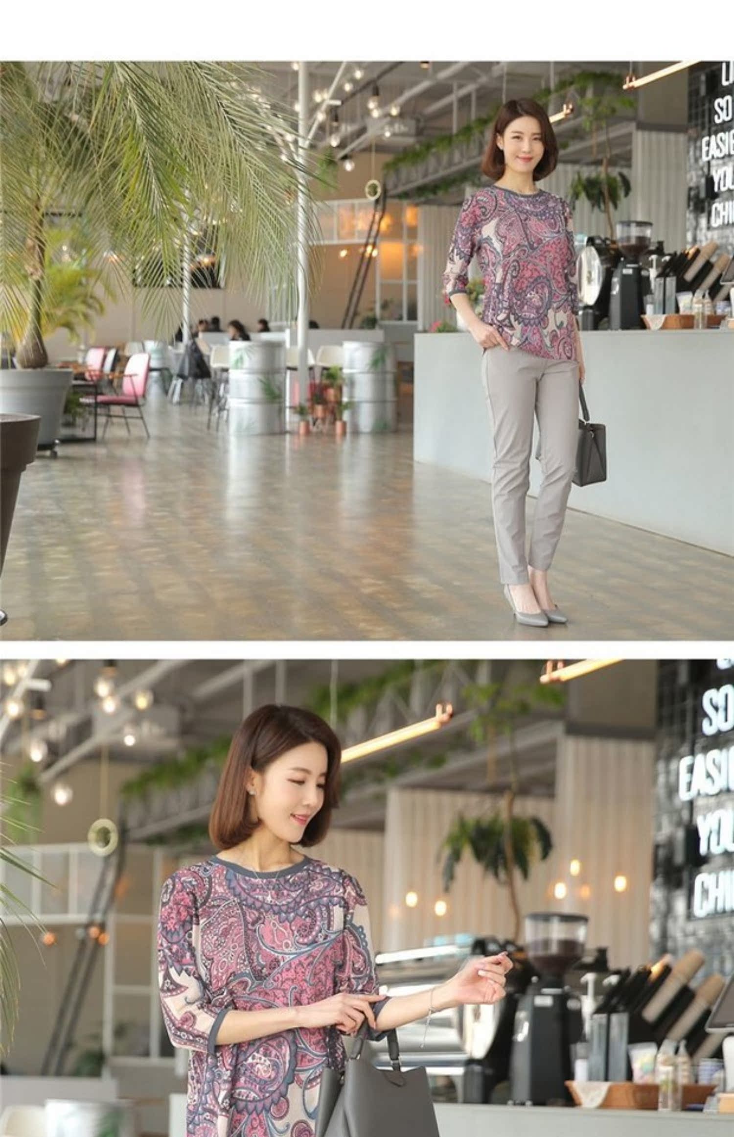 Hàn Quốc mua 2019 xuân mới cổ tròn thoải mái giản dị thanh lịch đơn giản áo thun nữ trung niên - Phụ nữ cao cấp áo khoác cho phụ nữ 50 tuổi