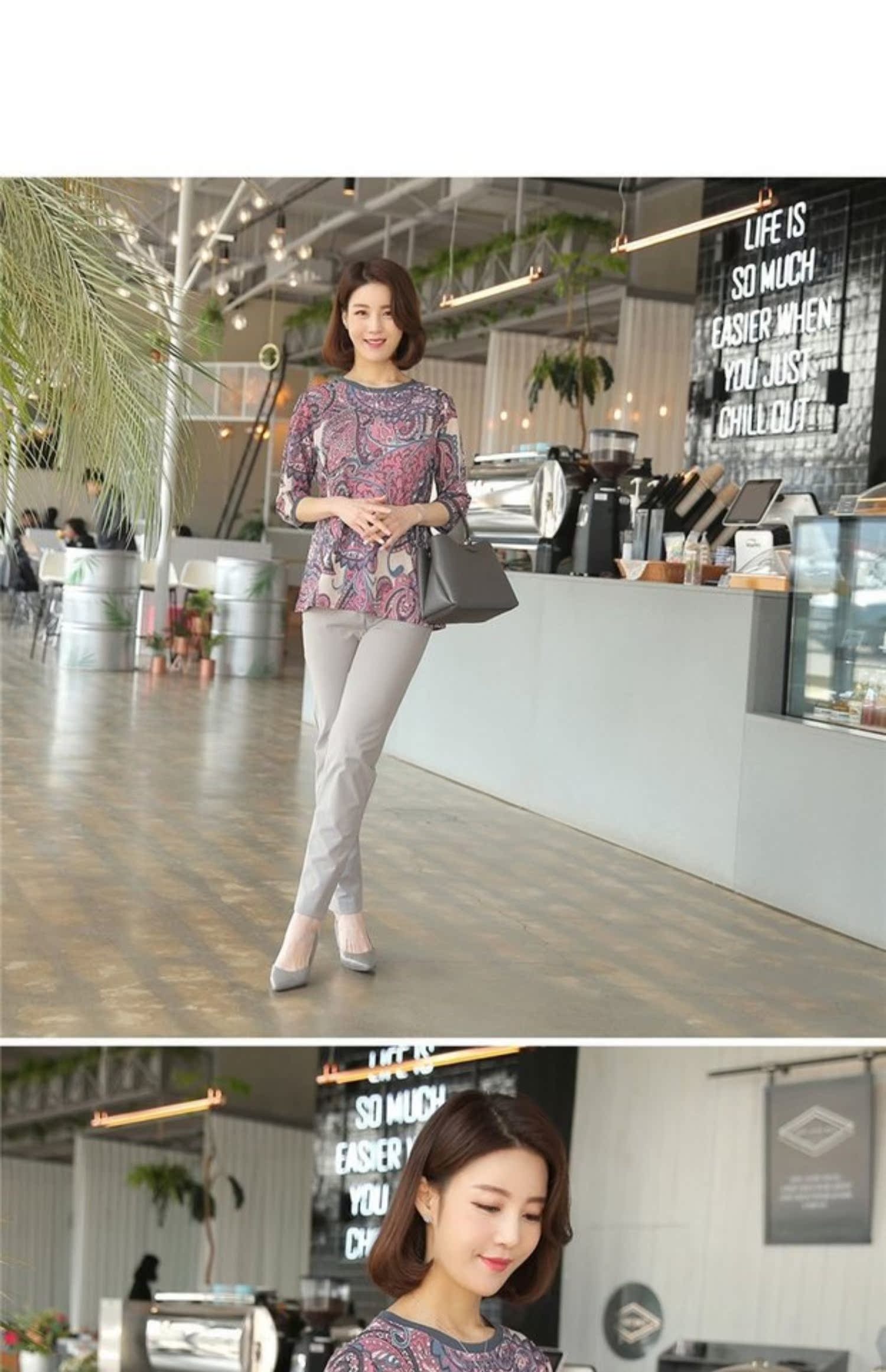 Hàn Quốc mua 2019 xuân mới cổ tròn thoải mái giản dị thanh lịch đơn giản áo thun nữ trung niên - Phụ nữ cao cấp áo khoác cho phụ nữ 50 tuổi