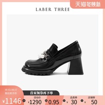 LaberThree vintage single shoes English leather beaded Mary Jane rough heel womens shoes thick bottom high heel loafers