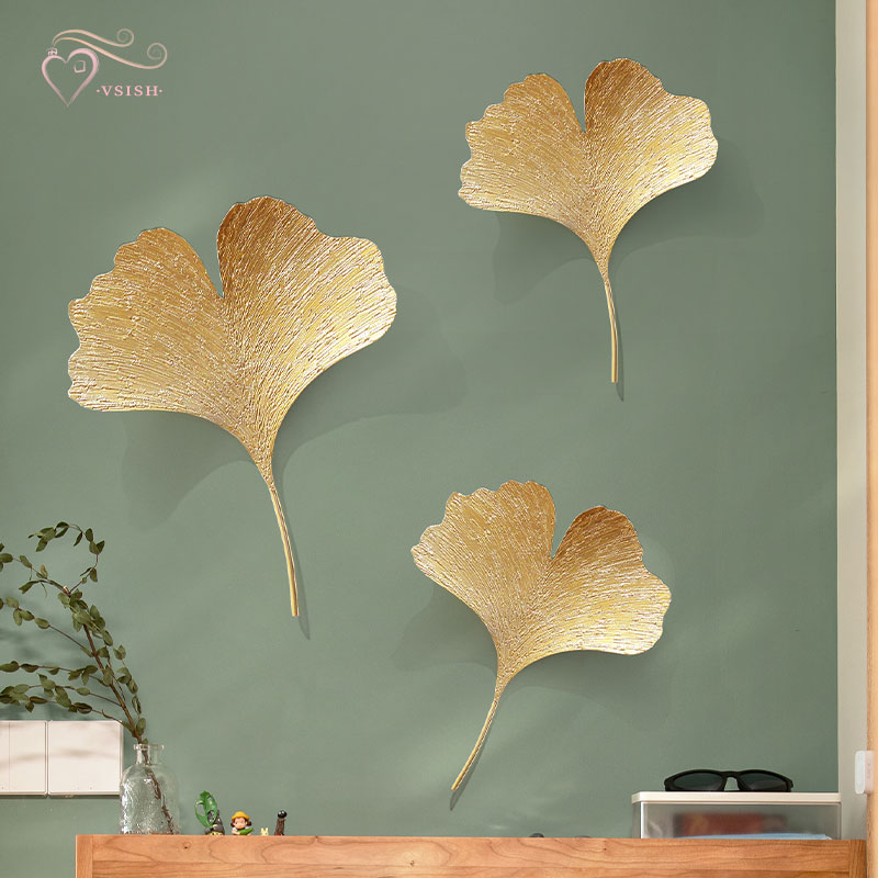 New Chinese Living Room TV Background Wall Decorative Dining Hall of Ginkgo Leaf Iron Art Wall Decoration Pendant Genguan Wall Hangings