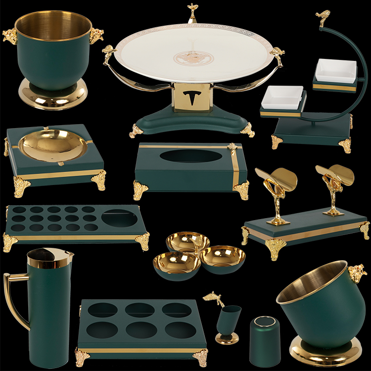 KTV stainless steel table supplies European-style bar countertop fruit plate bracket light luxury business box dark green ornaments