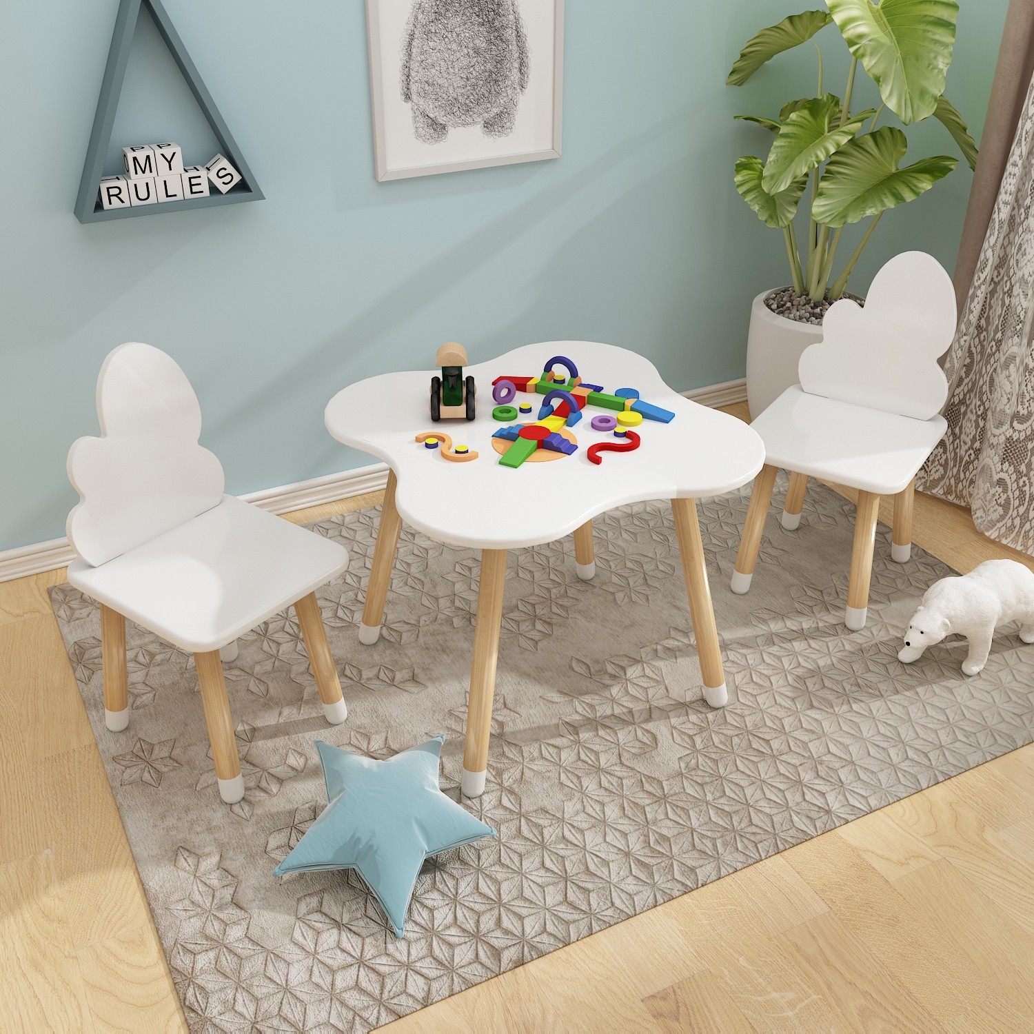Kindergarten children's table and chairs suit solid wood baby learn to write game training toys ins and chairs for home
