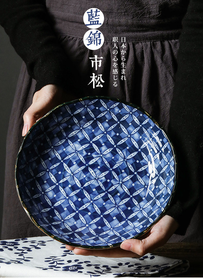 爱悦烧蓝锦市松日本进口陶瓷餐具日式家用吃米饭碗单个碗盘碟子 景德镇名瓷在线