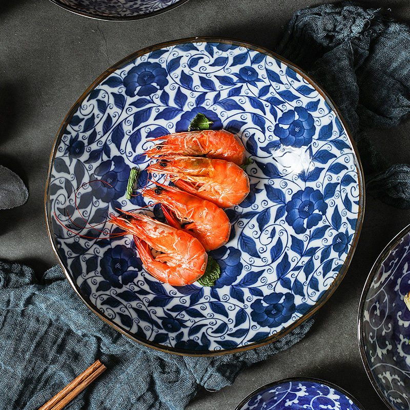 【 tableware suit Japanese 】 ancient dyeing 8 sets imported from Japan with high - grade ceramic family dishes dishes