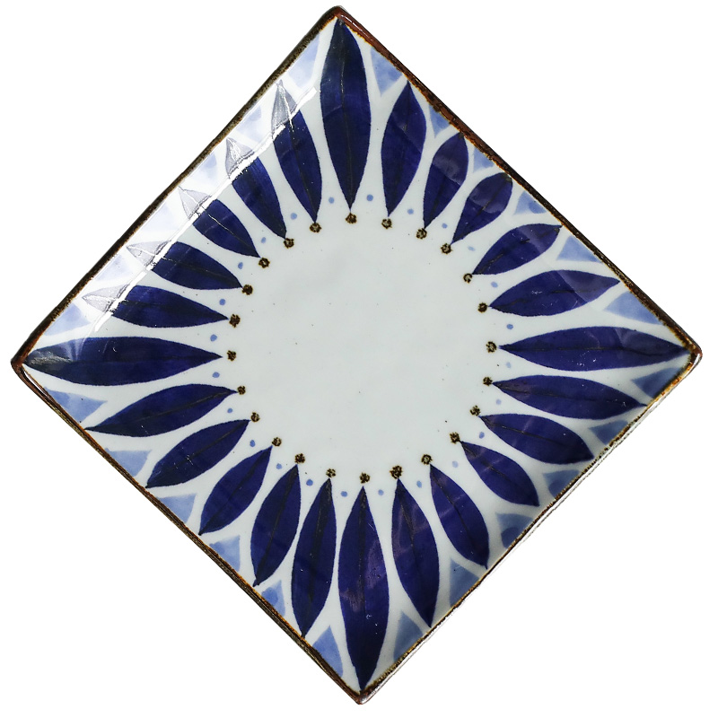 Love burn Japan imported pozzo's xiang fang make blue petals ceramic tableware Japanese saury deep dish plate and wind