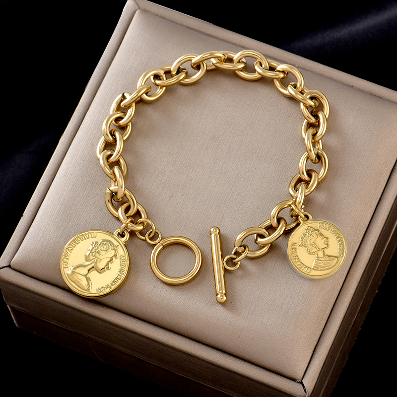 No Need to Take Off Titanium Steel Coin Bracelets When Showering, Niche Style for Girlfriends, Simple and Unique, Light Luxury with a High-End Feel, Beauty-Themed Bracelets for Women