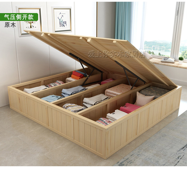 New solid wood pressure high box bed storage storage bed 1 8 m tatami bed single double platform bed custom